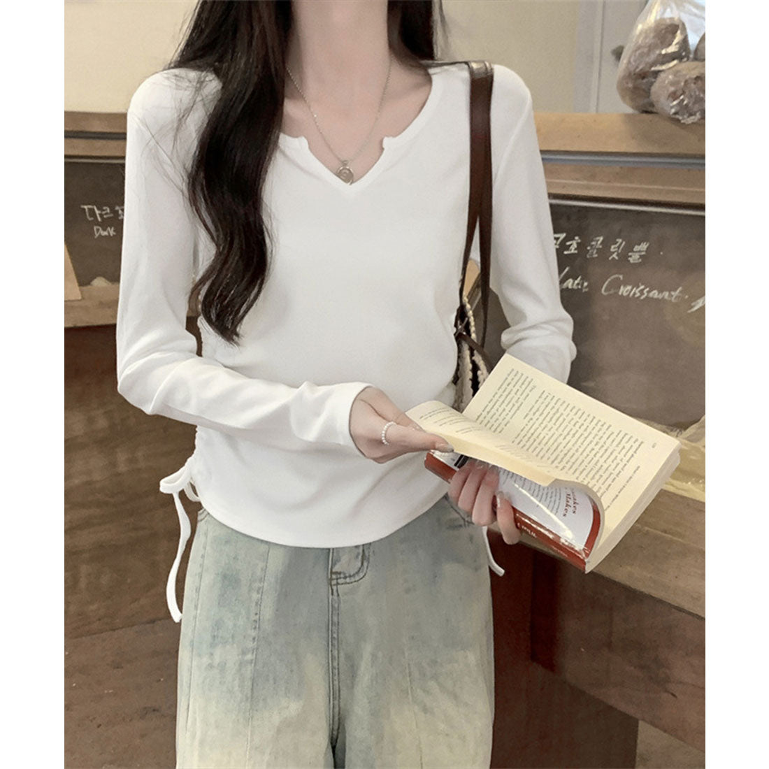 ミニミニストア miniministore サイドドローストリングTシャツキーネック （ホワイト） ホワイト