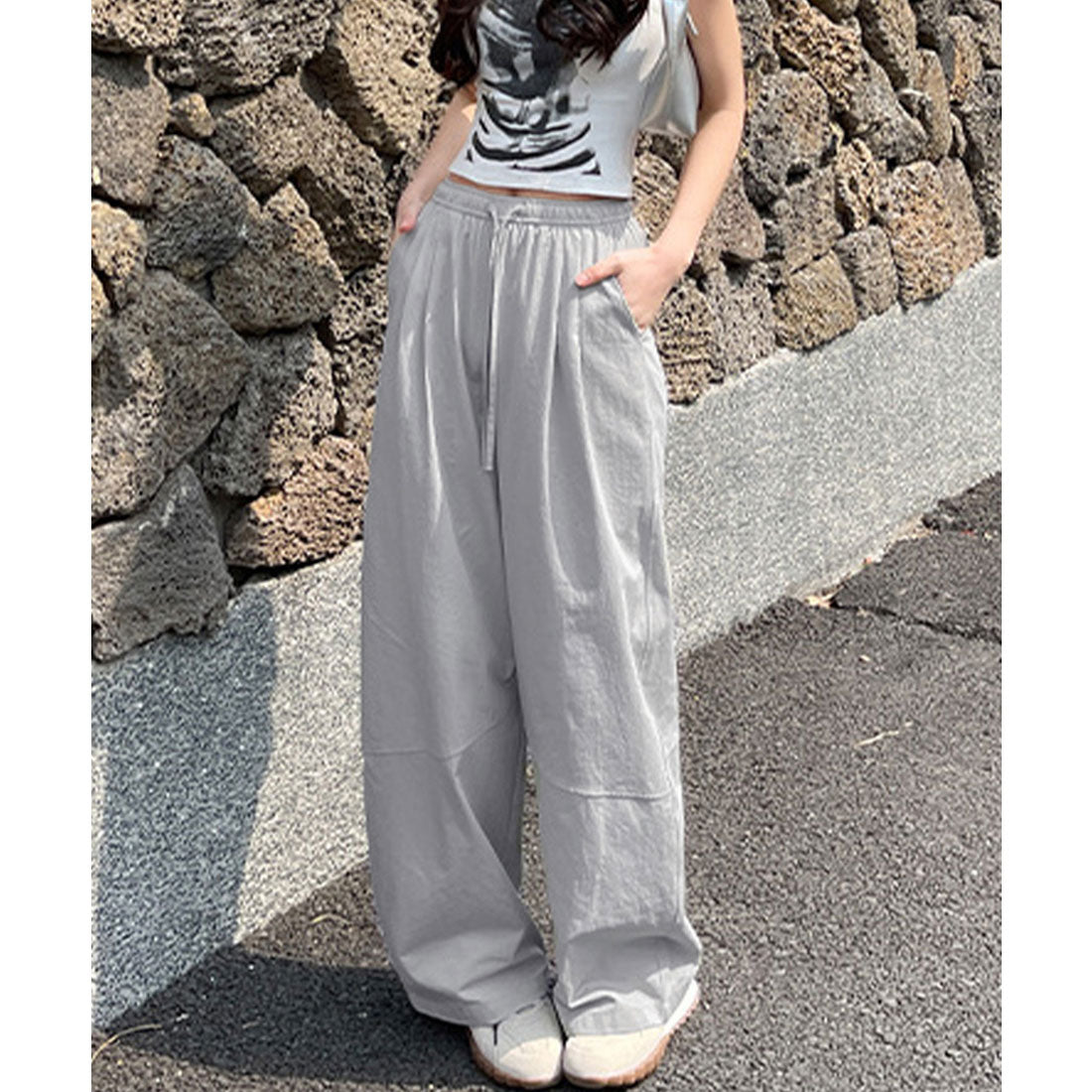 ミニミニストア miniministore ワイドパンツハイウエストストレートパンツ （ホワイト） ホワイト