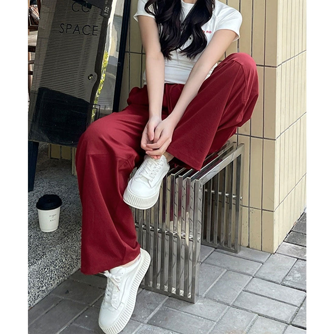 ミニミニストア miniministore ワイドパンツハイウエストストレートパンツ （ホワイト） ホワイト