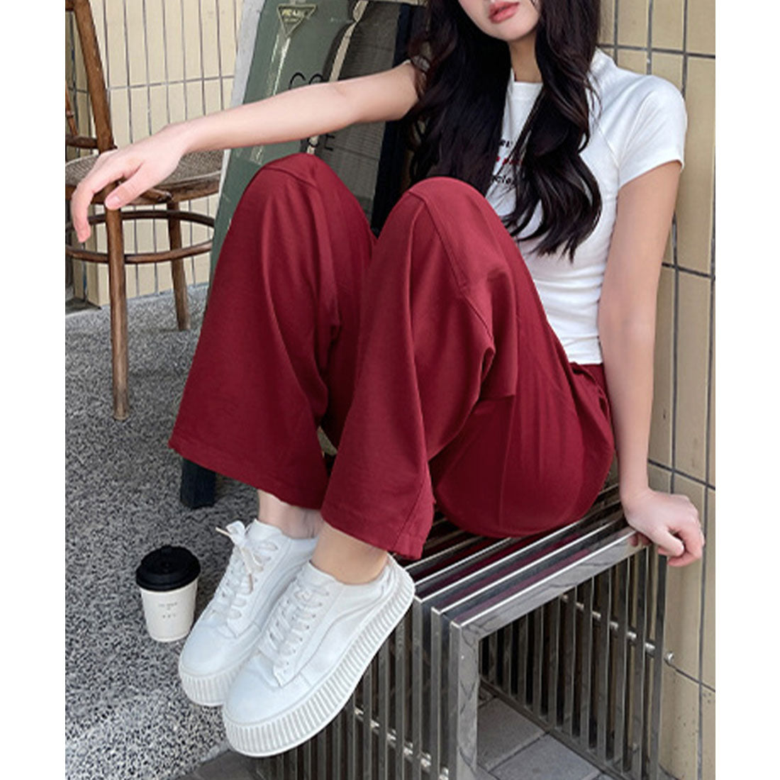 ミニミニストア miniministore ワイドパンツハイウエストストレートパンツ （ホワイト） ホワイト