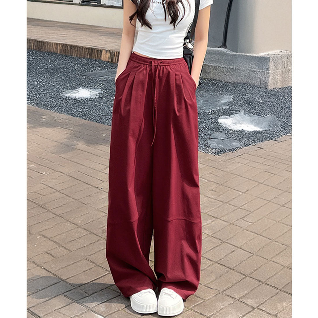ミニミニストア miniministore ワイドパンツハイウエストストレートパンツ （レッド） レッド