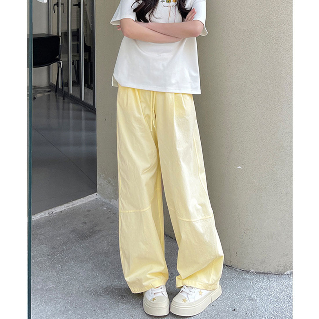 ミニミニストア miniministore ワイドパンツハイウエストストレートパンツ （ライトイエロー） ライトイエロー