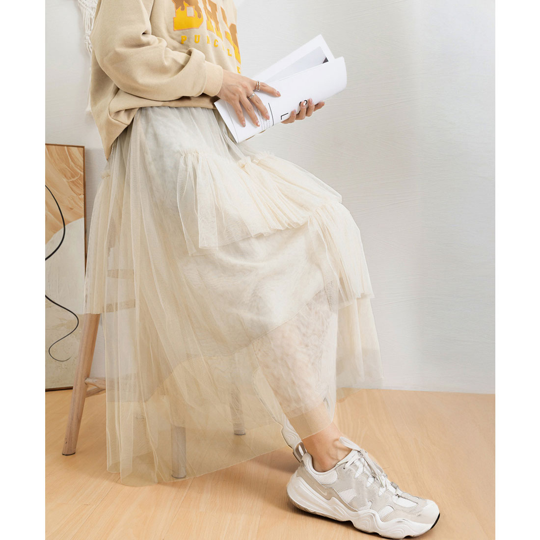 ミニミニストア miniministore ティアードスカートロングチュールスカート （アイボリー） アイボリー