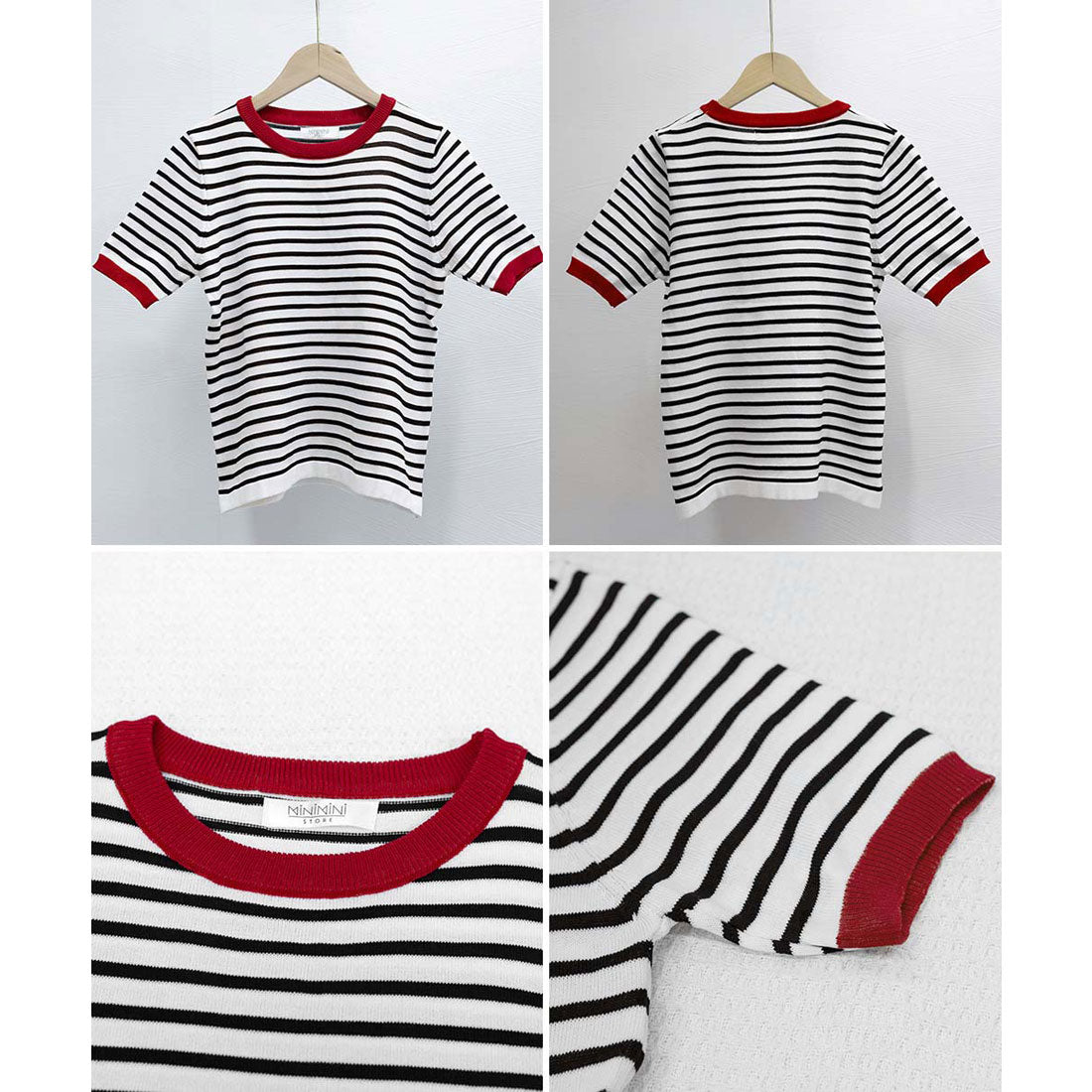 ミニミニストア miniministore ボーダーニットトップス 半袖 レディース （レッド） レッド