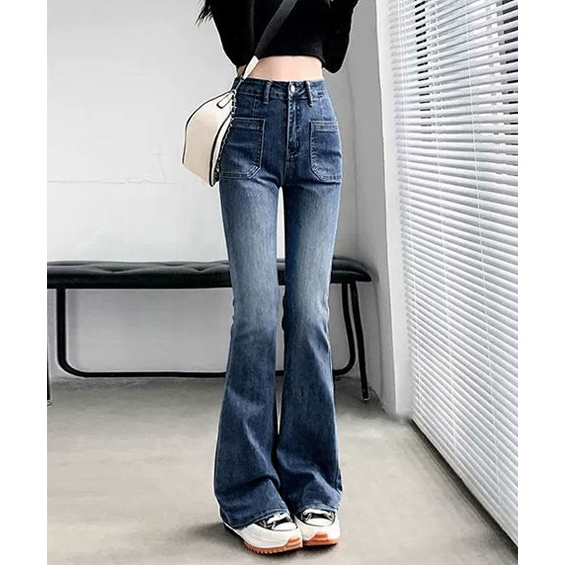 ミニミニストア miniministore 韓国風セミフレアデニムパンツ レディース （インディゴブルー） インディゴブルー