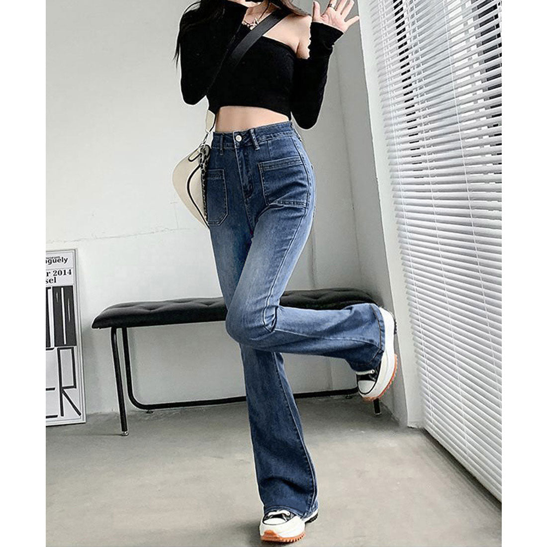 ミニミニストア miniministore 韓国風セミフレアデニムパンツ レディース （インディゴブルー） インディゴブルー