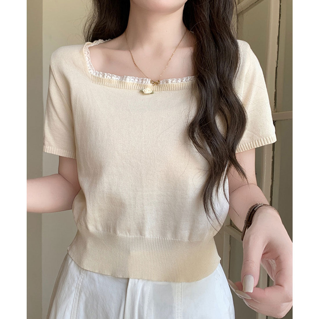 ミニミニストア miniministore スクエアネック サマーニット トップス （ベージュ） ベージュ