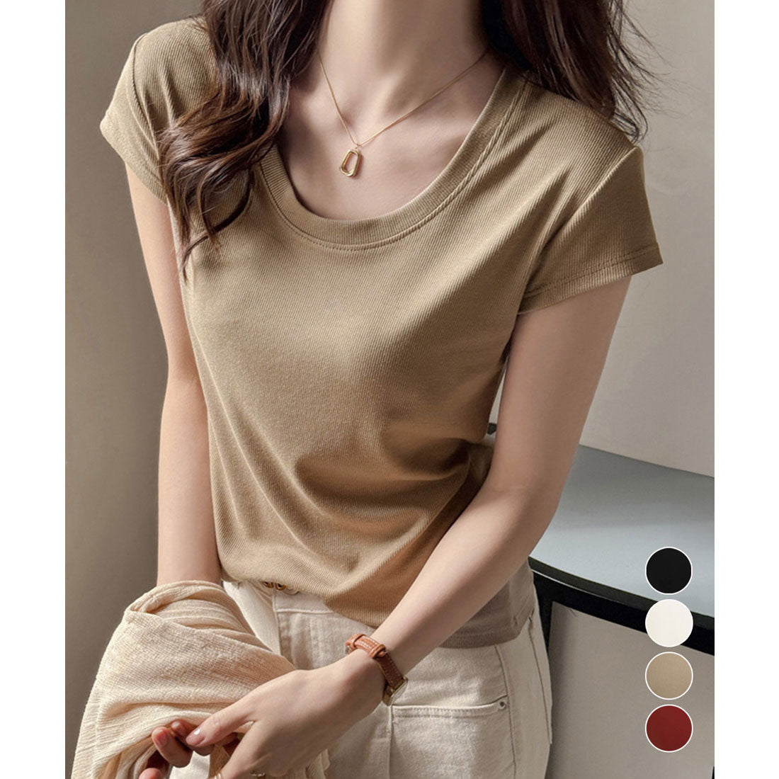 ミニミニストア miniministore UネックTシャツ レディース 半袖 夏服 （ワインレッド） ワインレッド