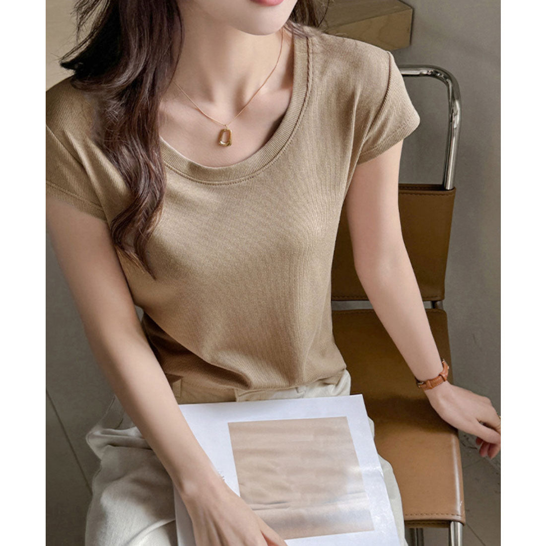 ミニミニストア miniministore UネックTシャツ レディース 半袖 夏服 （ワインレッド） ワインレッド