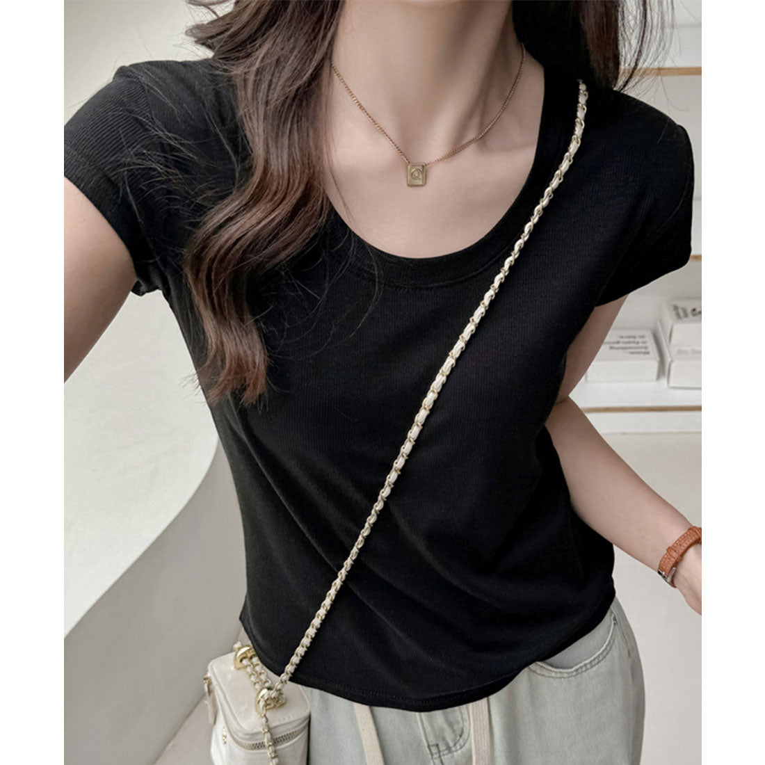 ミニミニストア miniministore UネックTシャツ レディース 半袖 夏服 （ワインレッド） ワインレッド