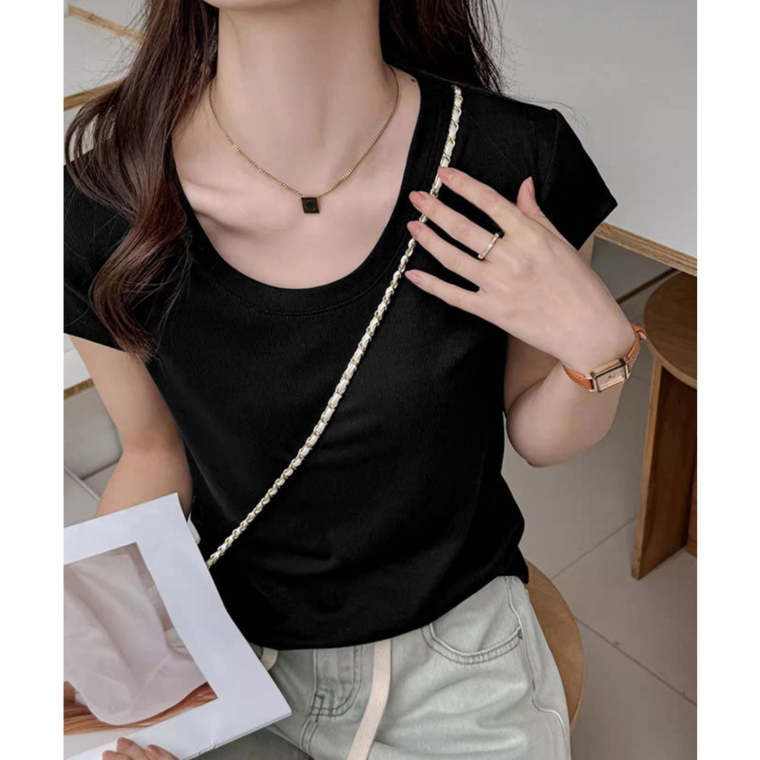 ミニミニストア miniministore UネックTシャツ レディース 半袖 夏服 （ワインレッド） ワインレッド