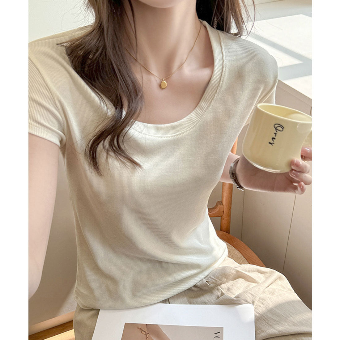 ミニミニストア miniministore UネックTシャツ レディース 半袖 夏服 （ワインレッド） ワインレッド