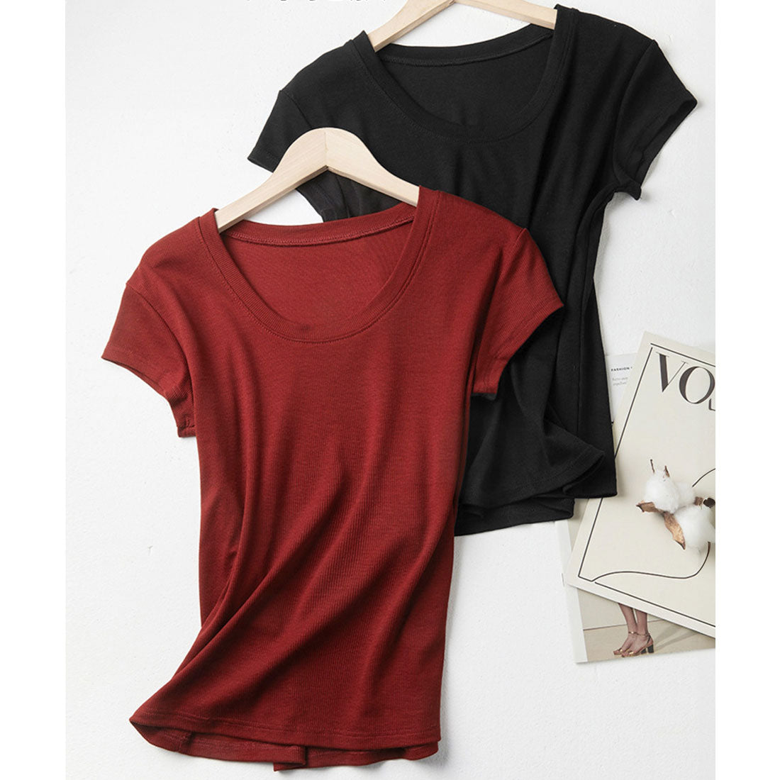 ミニミニストア miniministore UネックTシャツ レディース 半袖 夏服 （ワインレッド） ワインレッド