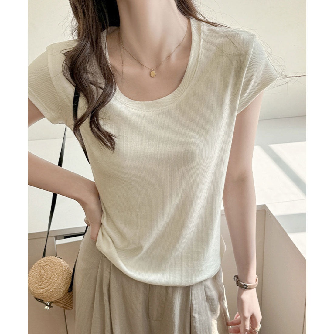 ミニミニストア miniministore UネックTシャツ レディース 半袖 夏服 （オフホワイト） オフホワイト