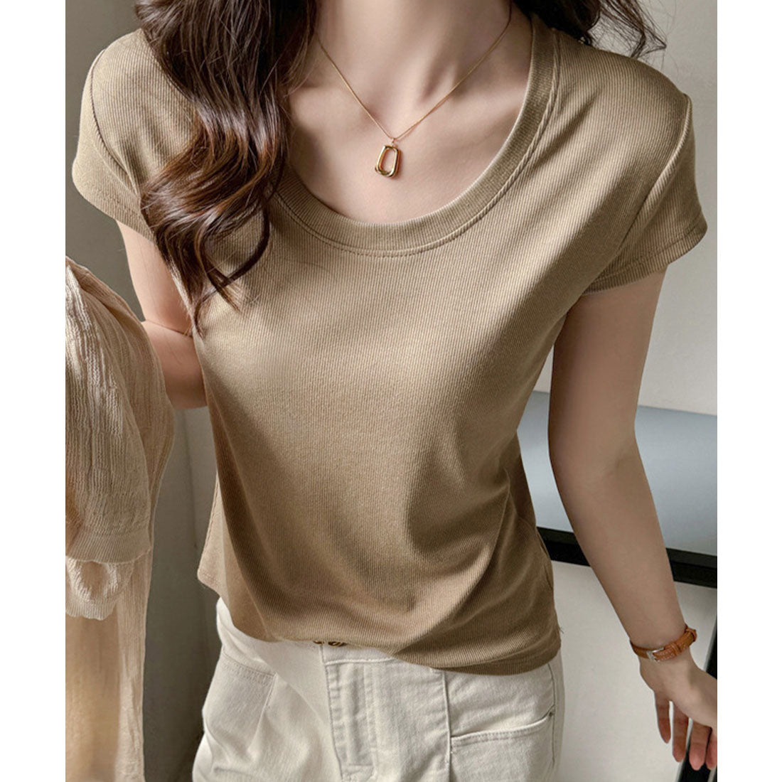 ミニミニストア miniministore UネックTシャツ レディース 半袖 夏服 （モカ） モカ