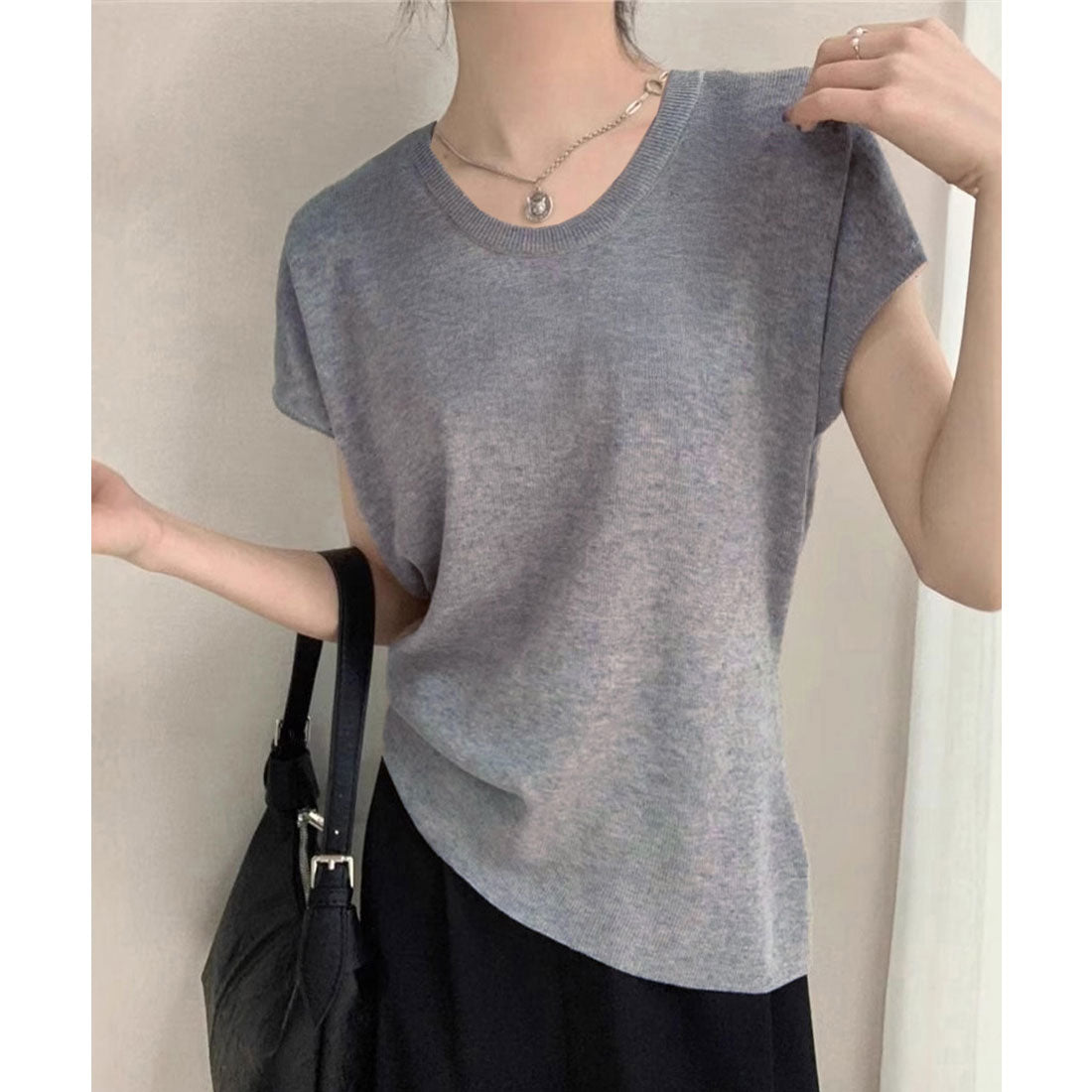 ミニミニストア miniministore ニットTシャツ レディース 韓国風 夏服 （ベージュ） ベージュ