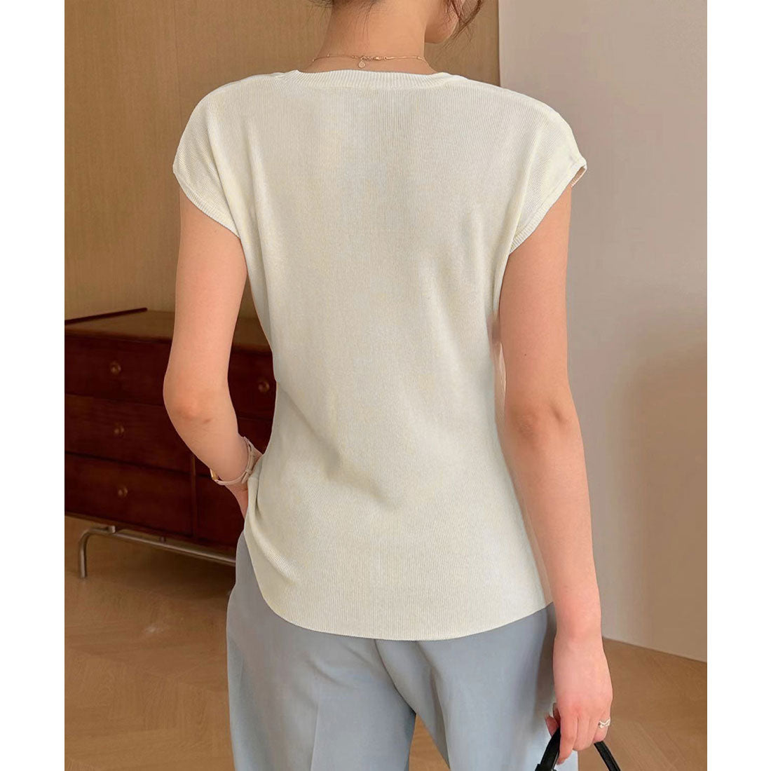 ミニミニストア miniministore ニットTシャツ レディース 韓国風 夏服 （ベージュ） ベージュ