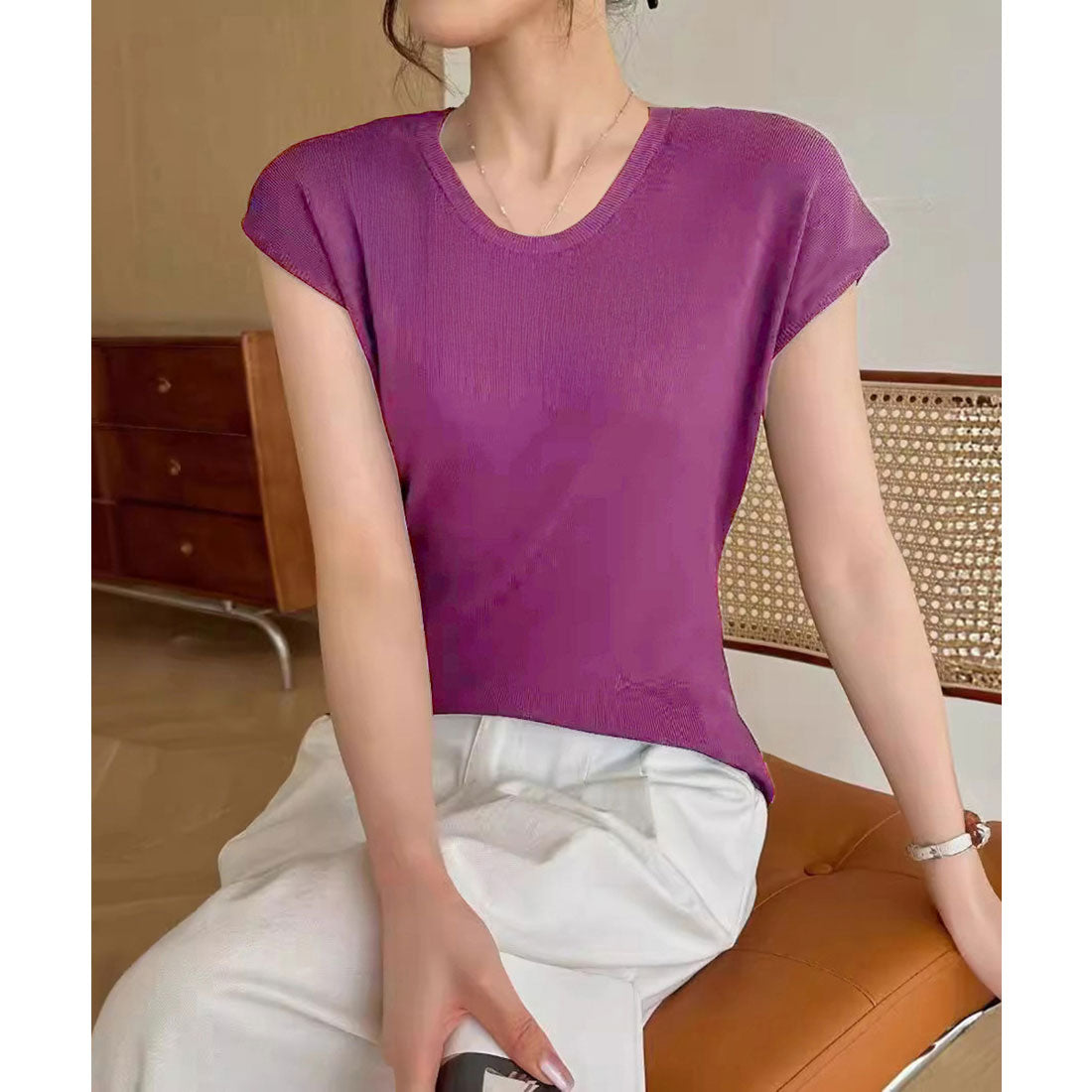 ミニミニストア miniministore ニットTシャツ レディース 韓国風 夏服 （ベージュ） ベージュ