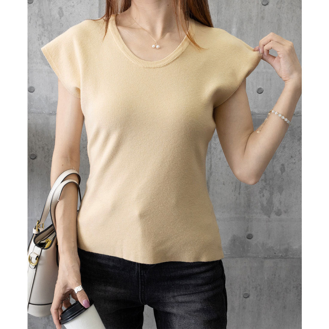 ミニミニストア miniministore ニットTシャツ レディース 韓国風 夏服 （ベージュ） ベージュ