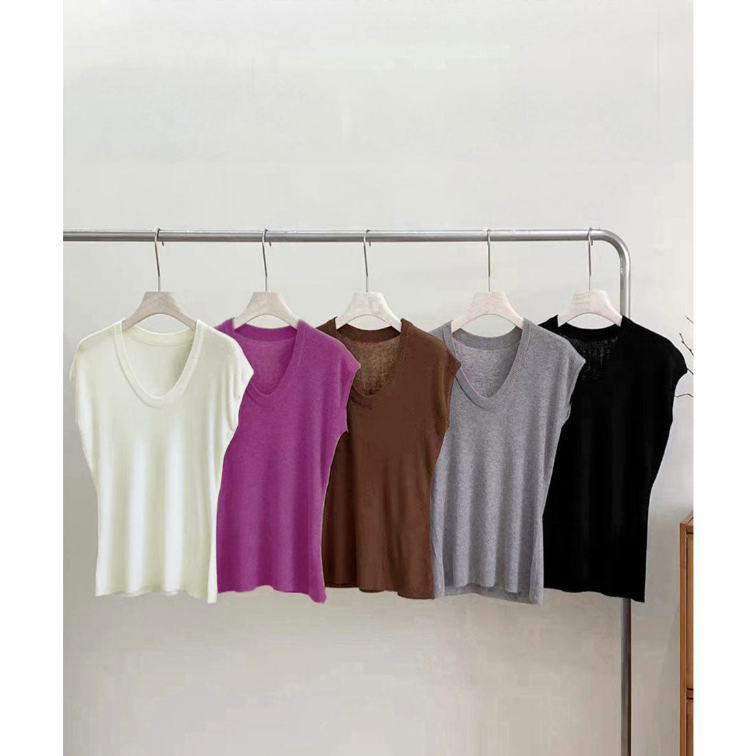 ミニミニストア miniministore ニットTシャツ レディース 韓国風 夏服 （ベージュ） ベージュ