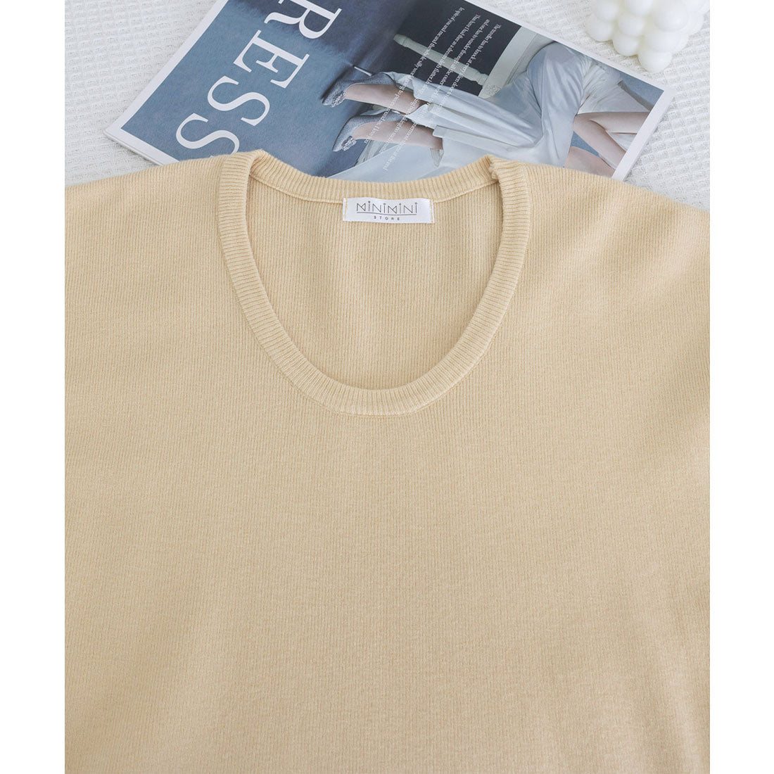 ミニミニストア miniministore ニットTシャツ レディース 韓国風 夏服 （ベージュ） ベージュ