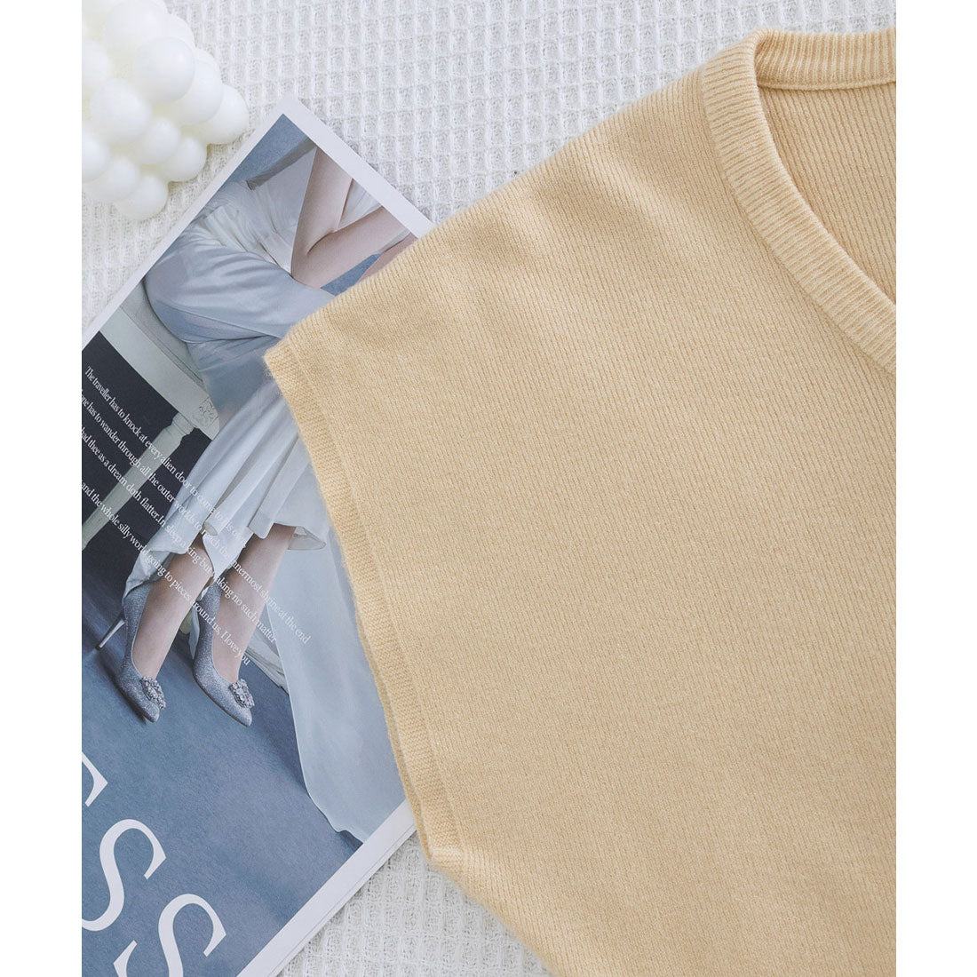 ミニミニストア miniministore ニットTシャツ レディース 韓国風 夏服 （ベージュ） ベージュ