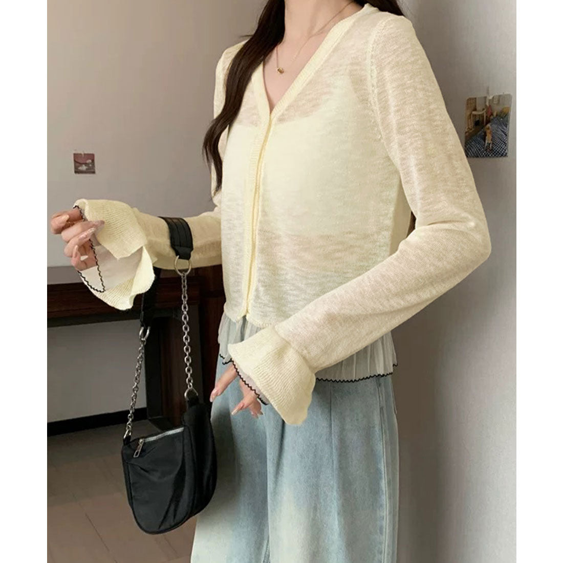 ミニミニストア miniministore ニットカーディガンフリル裾ニットトップス （ライトブルー） ライトブルー