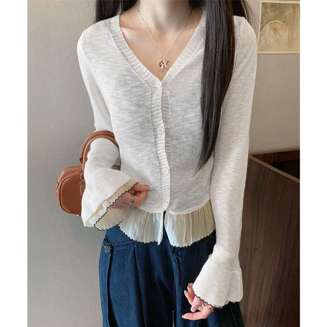 ミニミニストア miniministore ニットカーディガンフリル裾ニットトップス （ライトブルー） ライトブルー