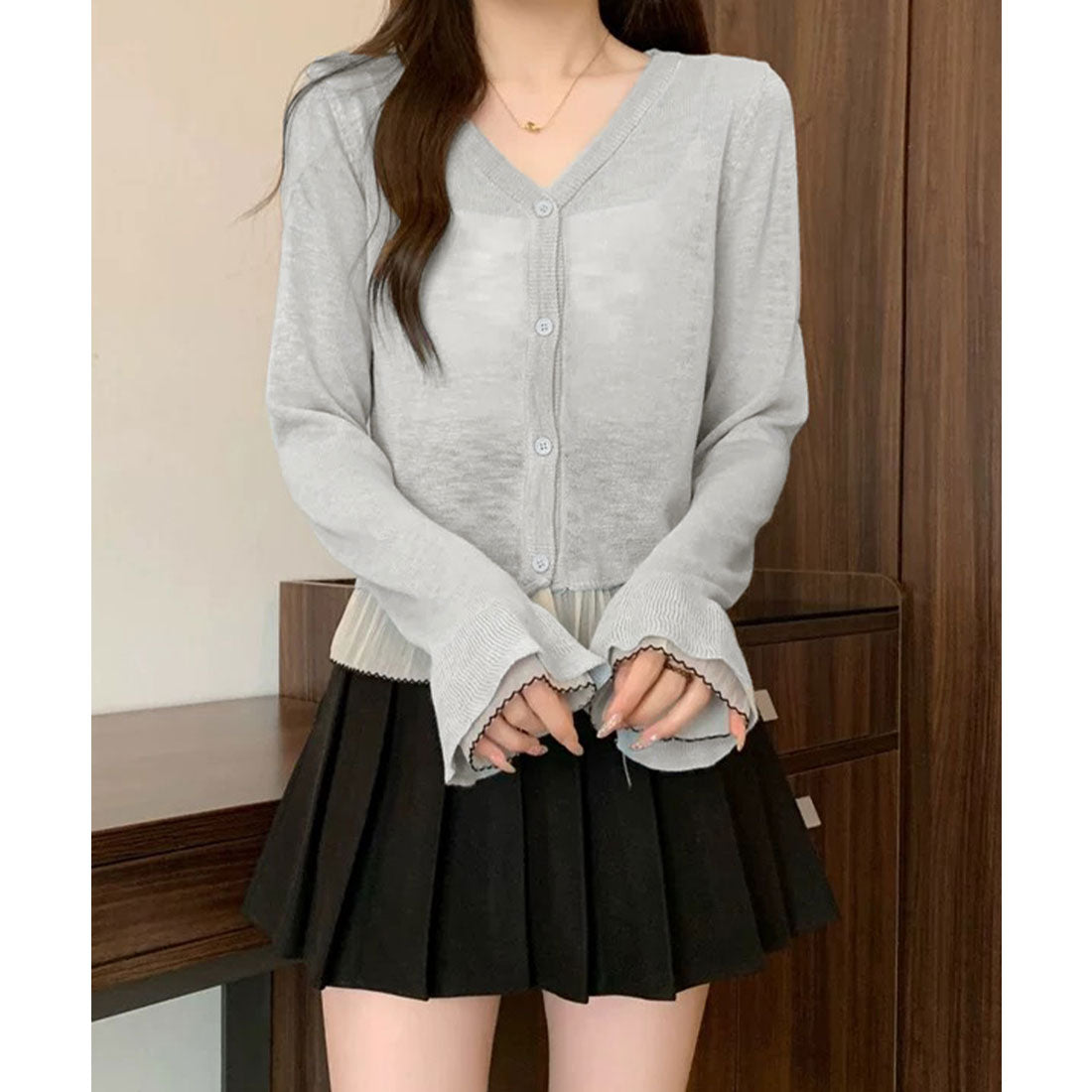 ミニミニストア miniministore ニットカーディガンフリル裾ニットトップス （ライトブルー） ライトブルー