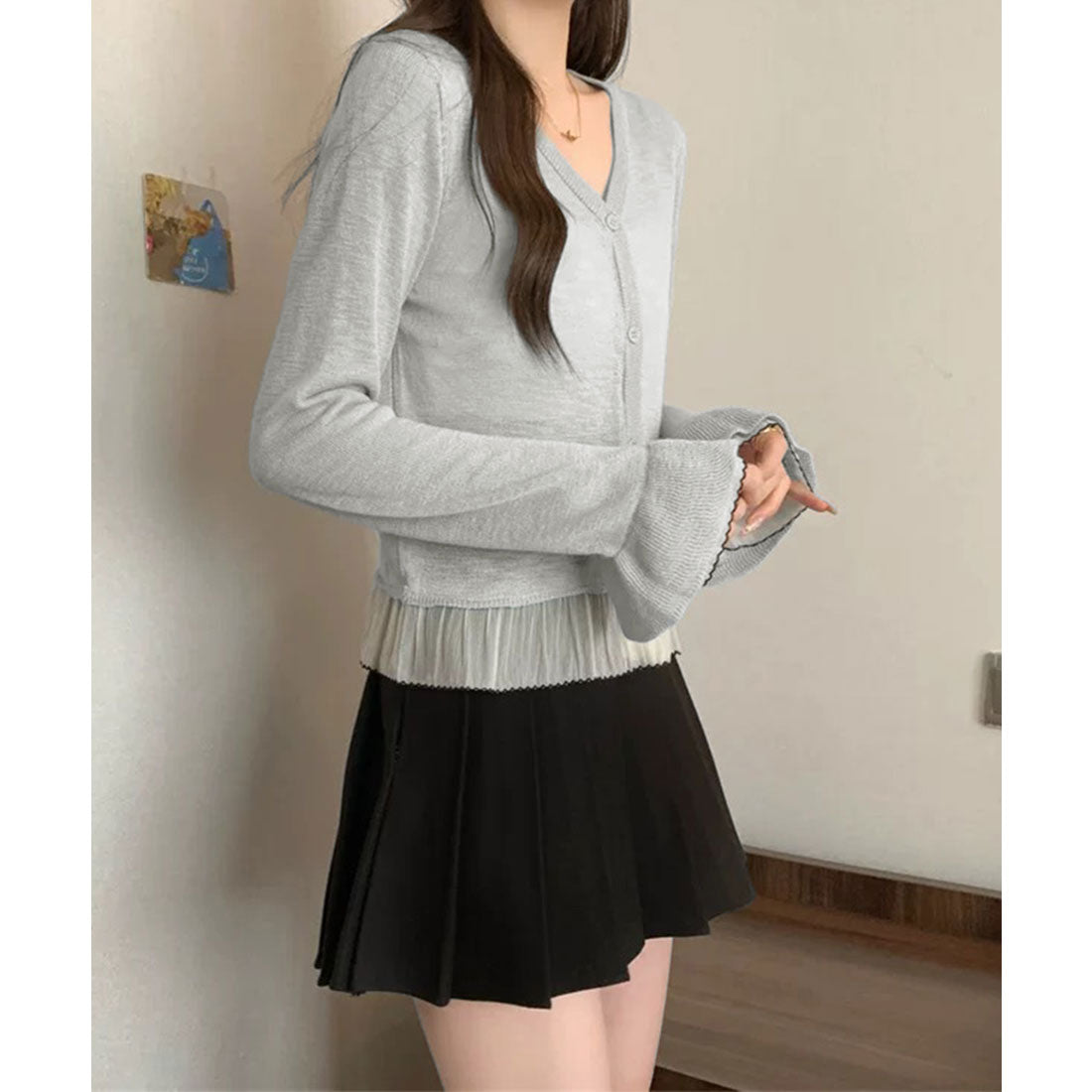 ミニミニストア miniministore ニットカーディガンフリル裾ニットトップス （ライトブルー） ライトブルー