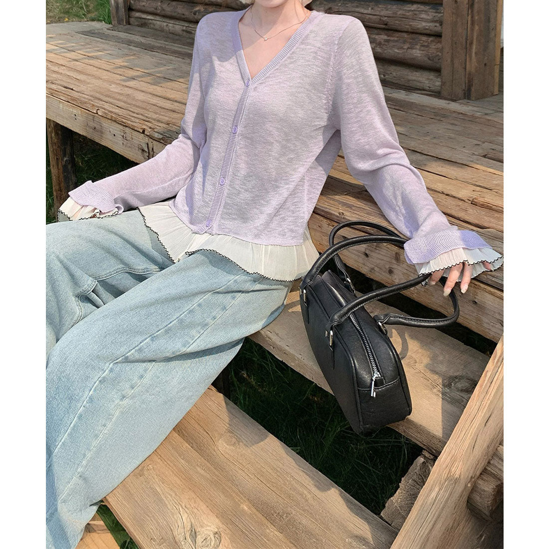 ミニミニストア miniministore ニットカーディガンフリル裾ニットトップス （ライトブルー） ライトブルー