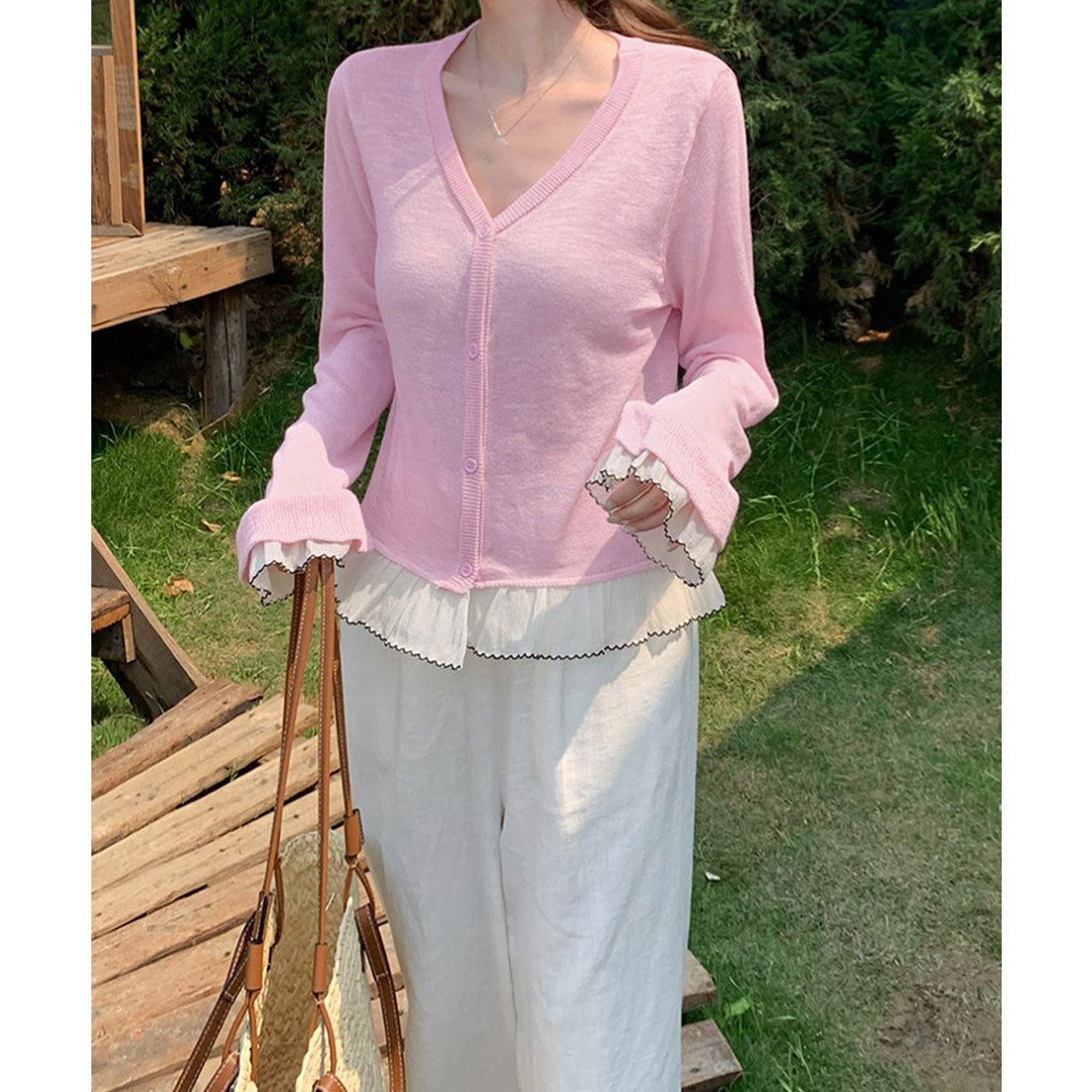 ミニミニストア miniministore ニットカーディガンフリル裾ニットトップス （ライトブルー） ライトブルー