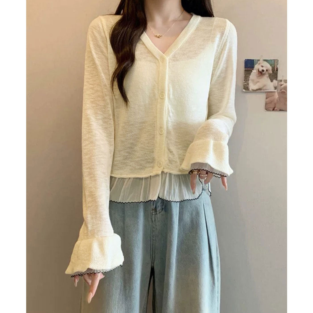 ミニミニストア miniministore ニットカーディガンフリル裾ニットトップス （クリーム） クリーム
