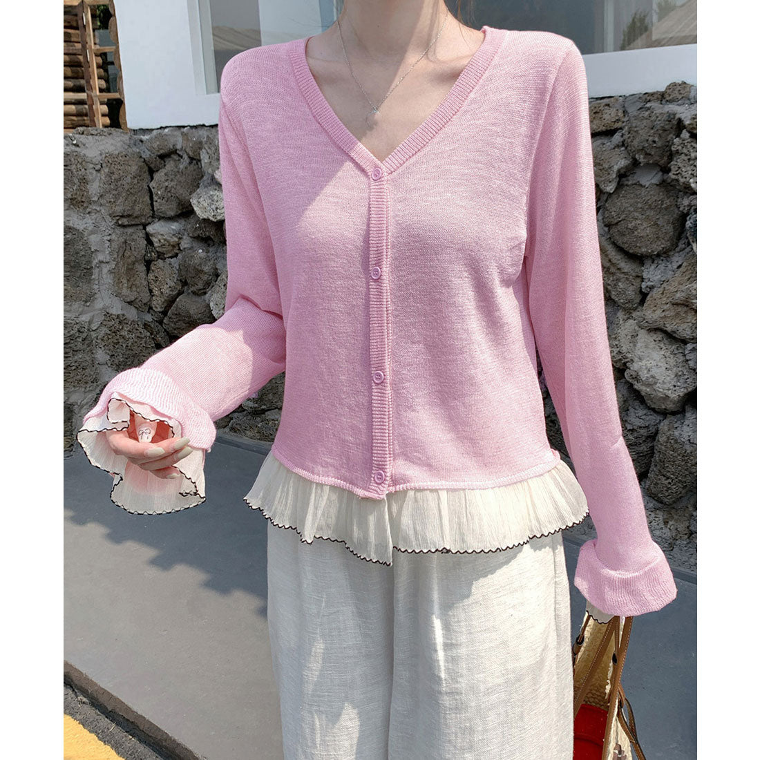 ミニミニストア miniministore ニットカーディガンフリル裾ニットトップス （ピンク） ピンク