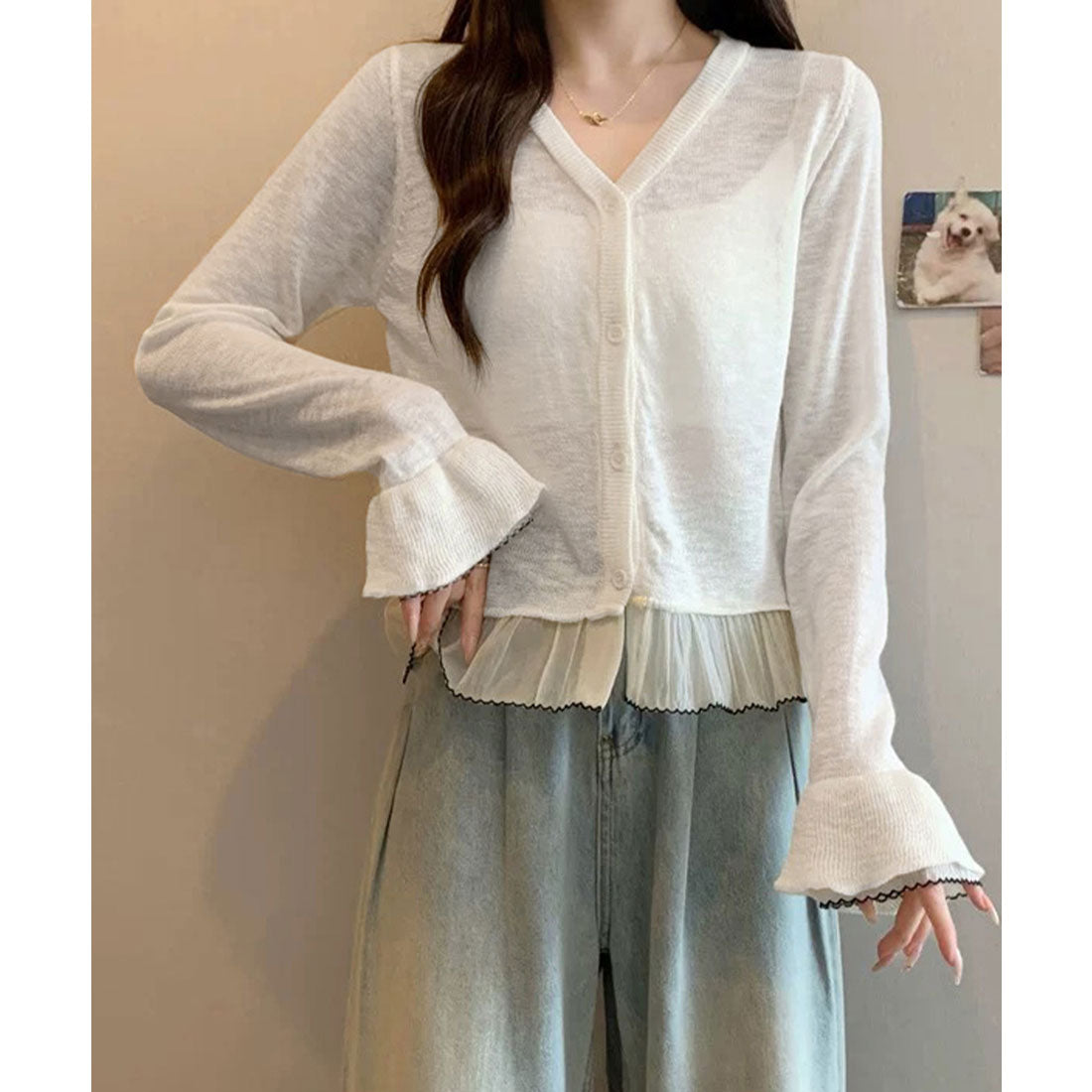ミニミニストア miniministore ニットカーディガンフリル裾ニットトップス （ホワイト） ホワイト