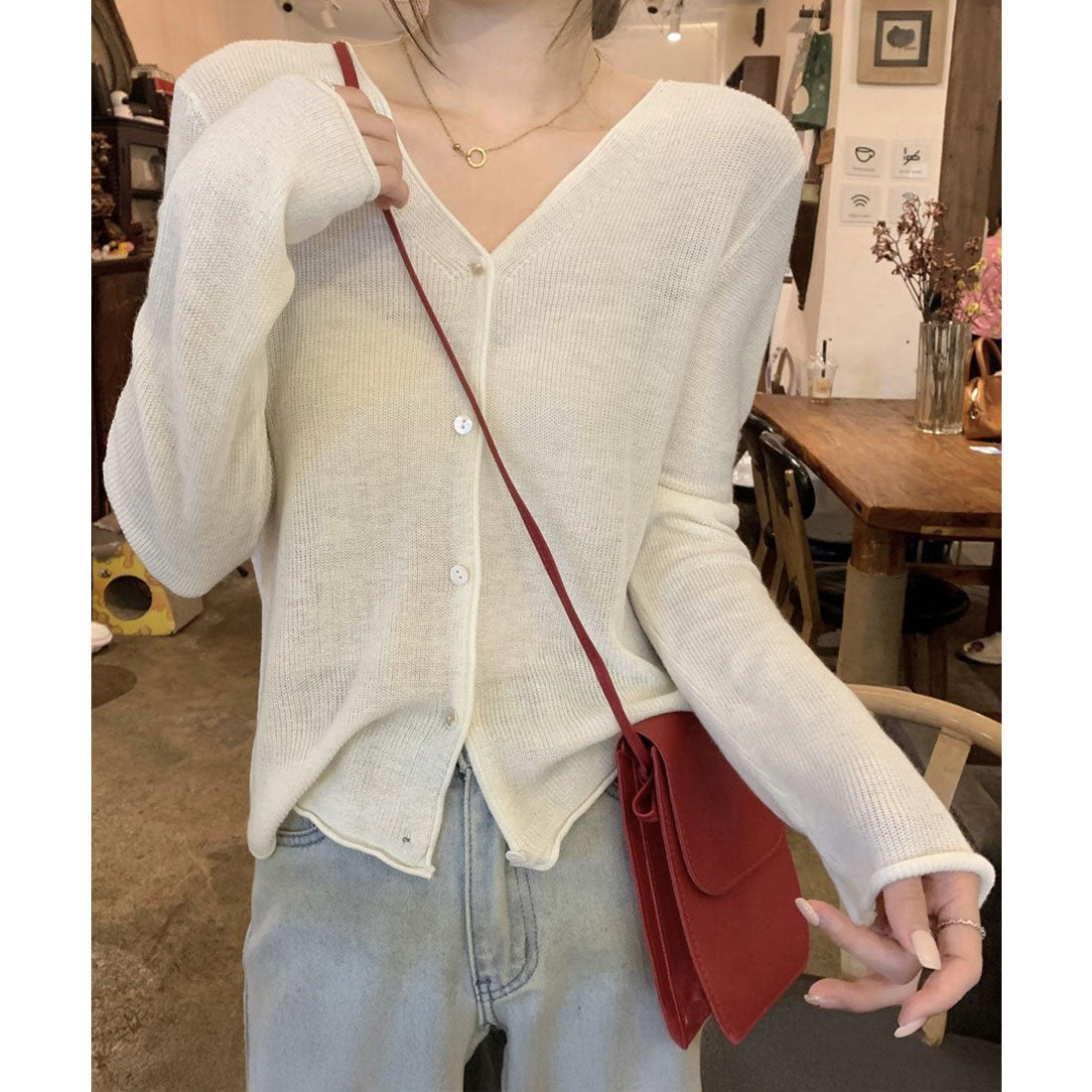 ミニミニストア miniministore ニットカーディガンVネックニットトップス （アイボリー） アイボリー