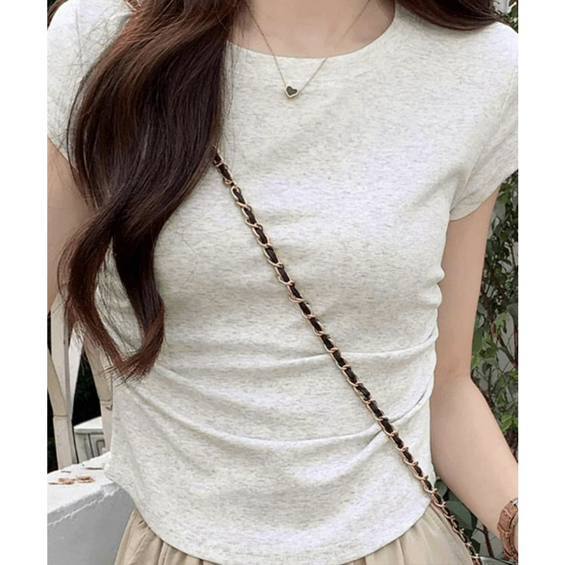 サイドギャザーtシャツ 半袖トップス夏服 ホワイト