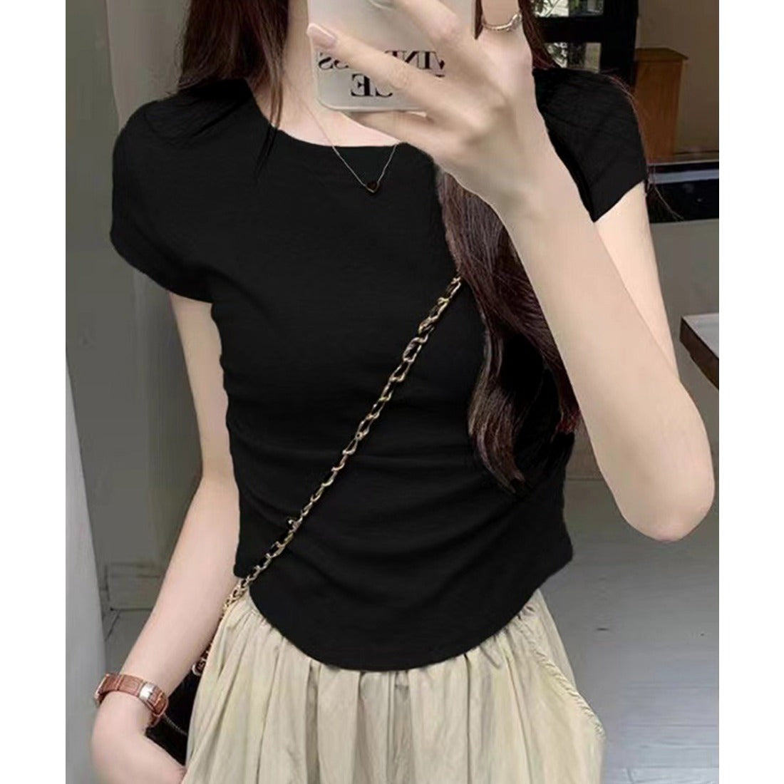 サイドギャザーtシャツ 半袖トップス夏服 ホワイト