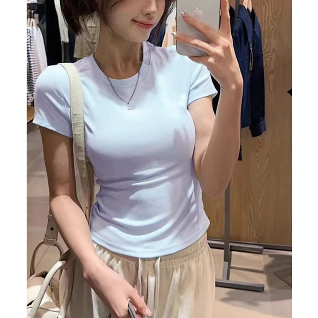サイドギャザーtシャツ 半袖トップス夏服 ホワイト
