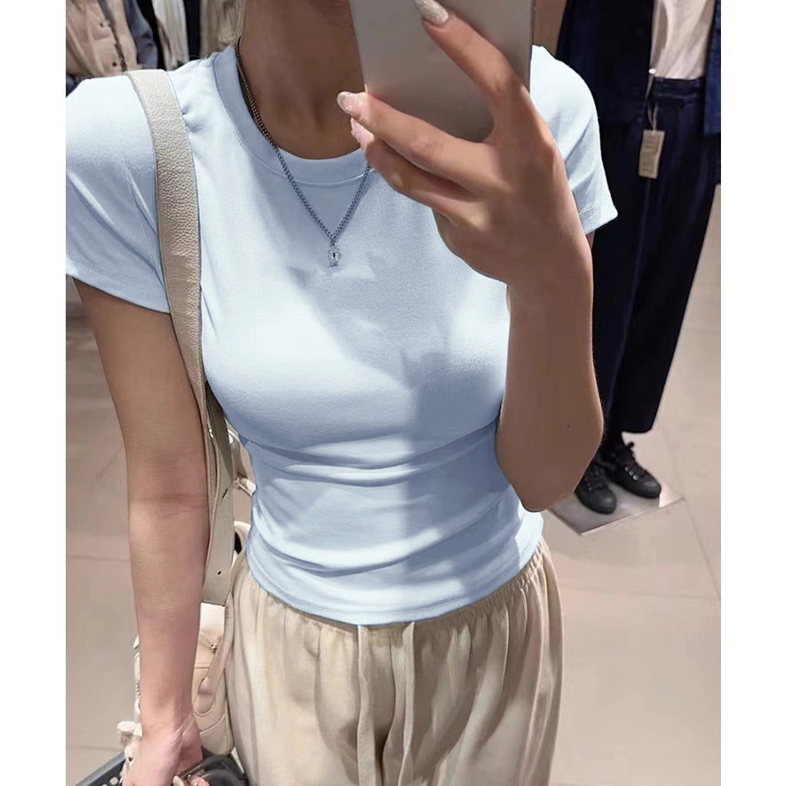 サイドギャザーtシャツ 半袖トップス夏服 ホワイト