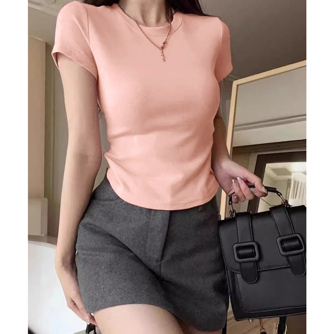 サイドギャザーtシャツ 半袖トップス夏服 ホワイト