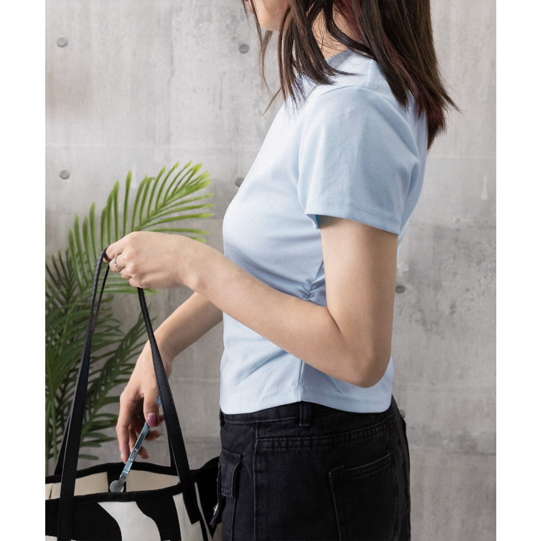 サイドギャザーtシャツ 半袖トップス夏服 ホワイト