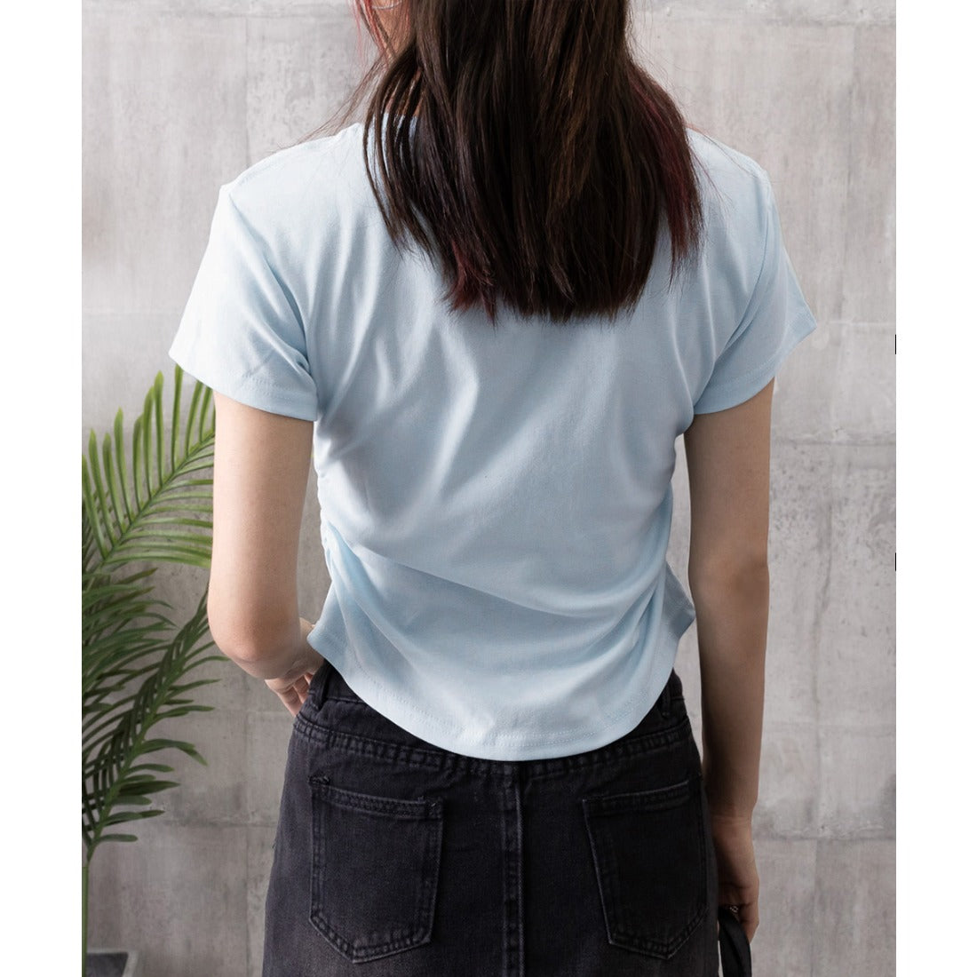 サイドギャザーtシャツ 半袖トップス夏服 ホワイト