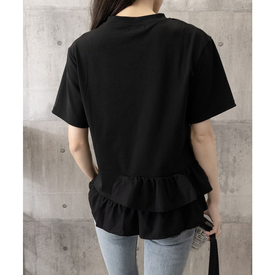 ミニミニストア miniministore アシンメトリーフリルtシャツ 異素材夏服 （ブラック） ブラック