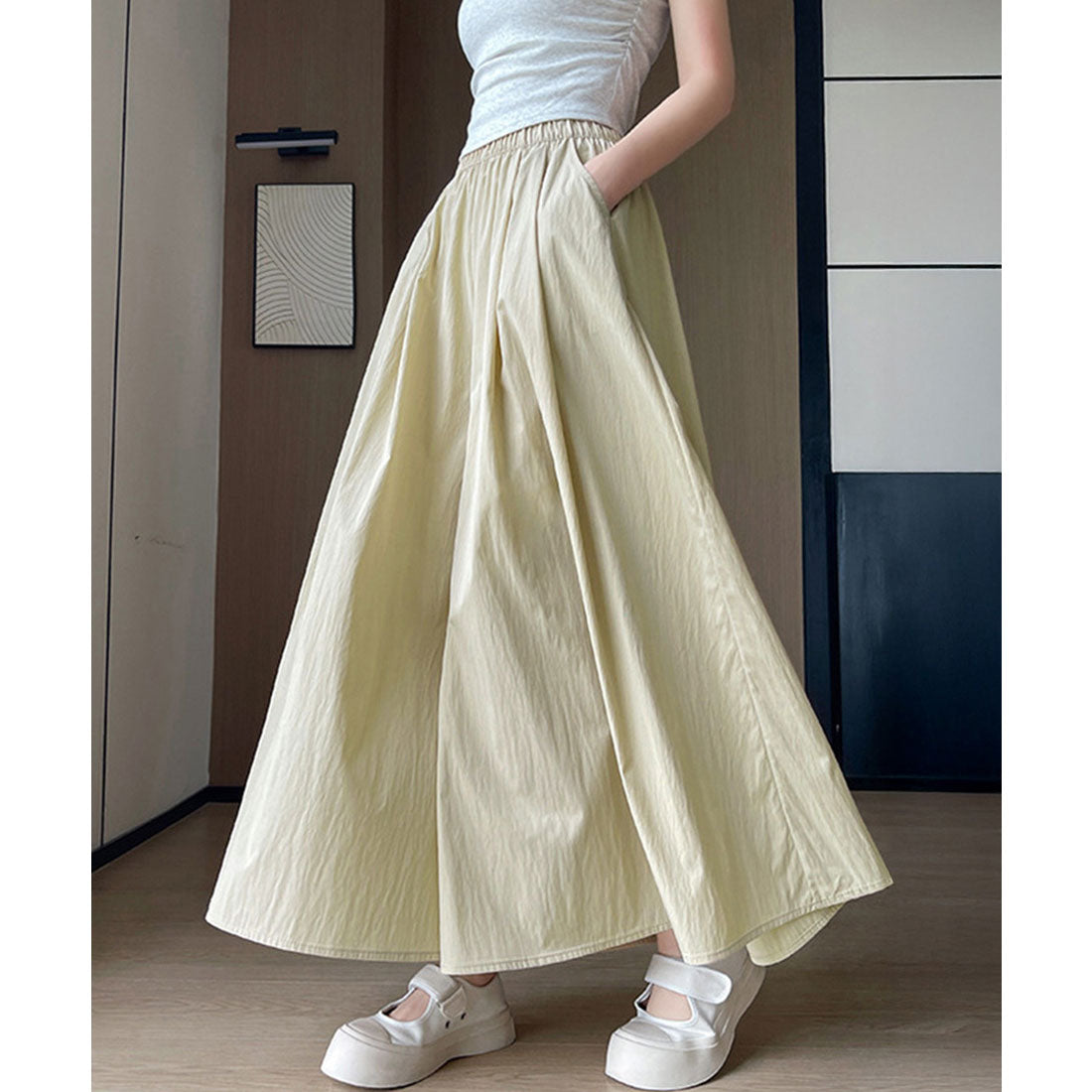 ミニミニストア miniministore ワイドパンツ 冷感キュロットパンツ春夏秋 （ライトベージュ） ライトベージュ