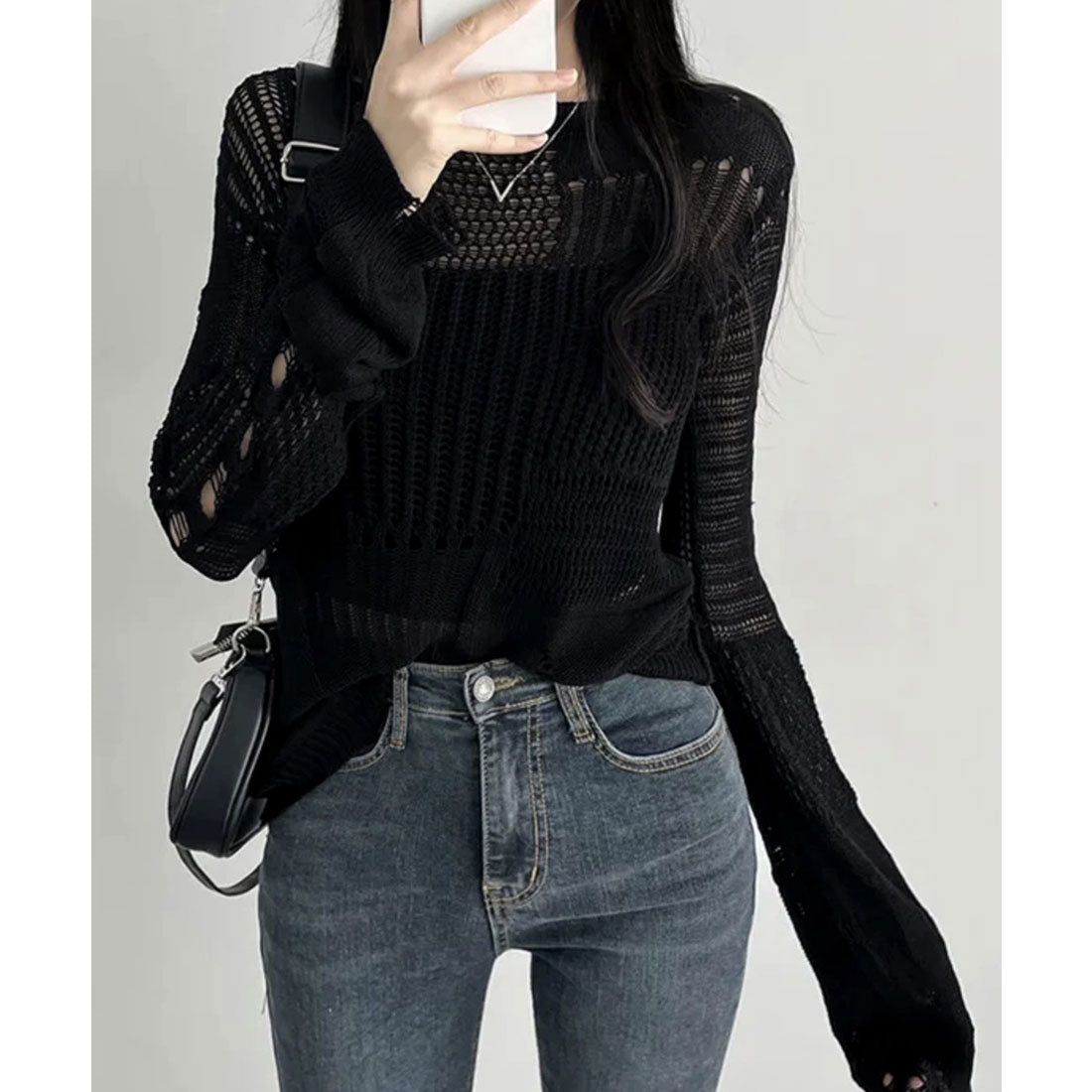miniministore Damage Knit Top Mesh Knit