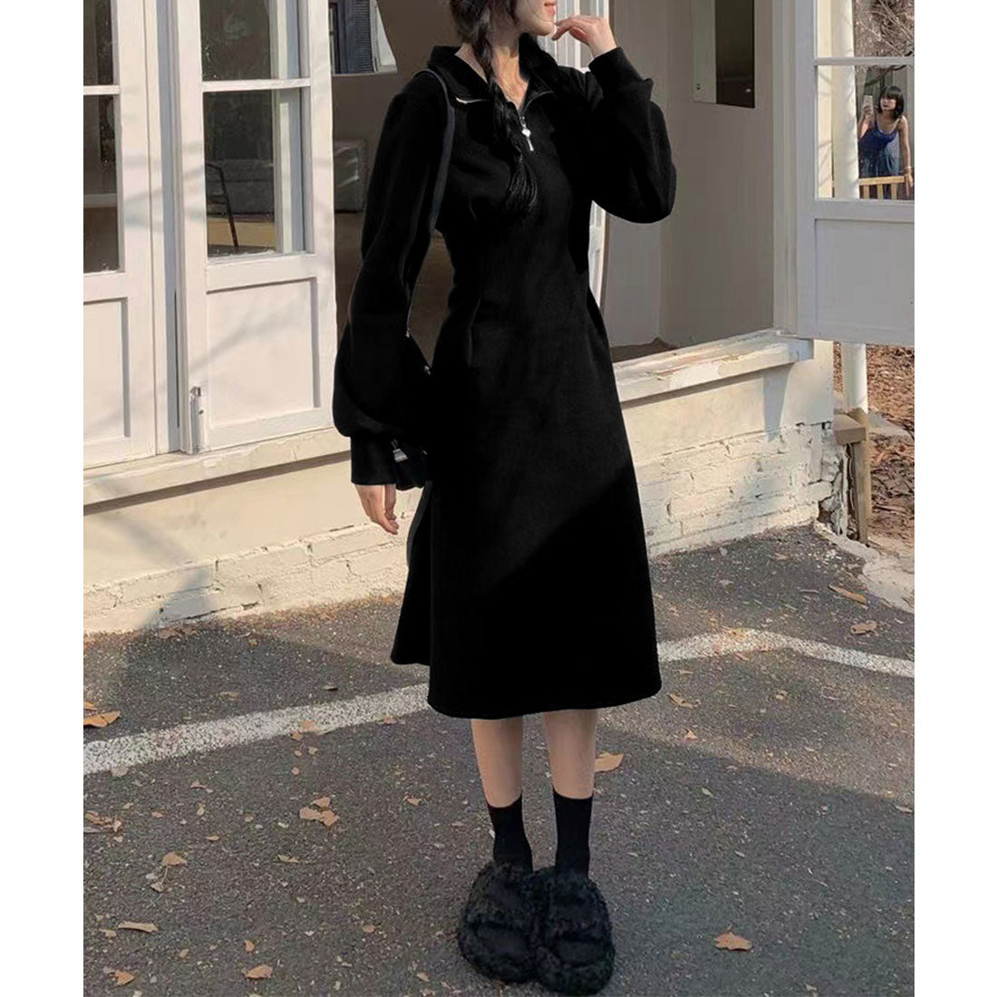 ミニミニストア miniministore ハーフジップワンピース長袖ウエストタック （アイボリー） アイボリー