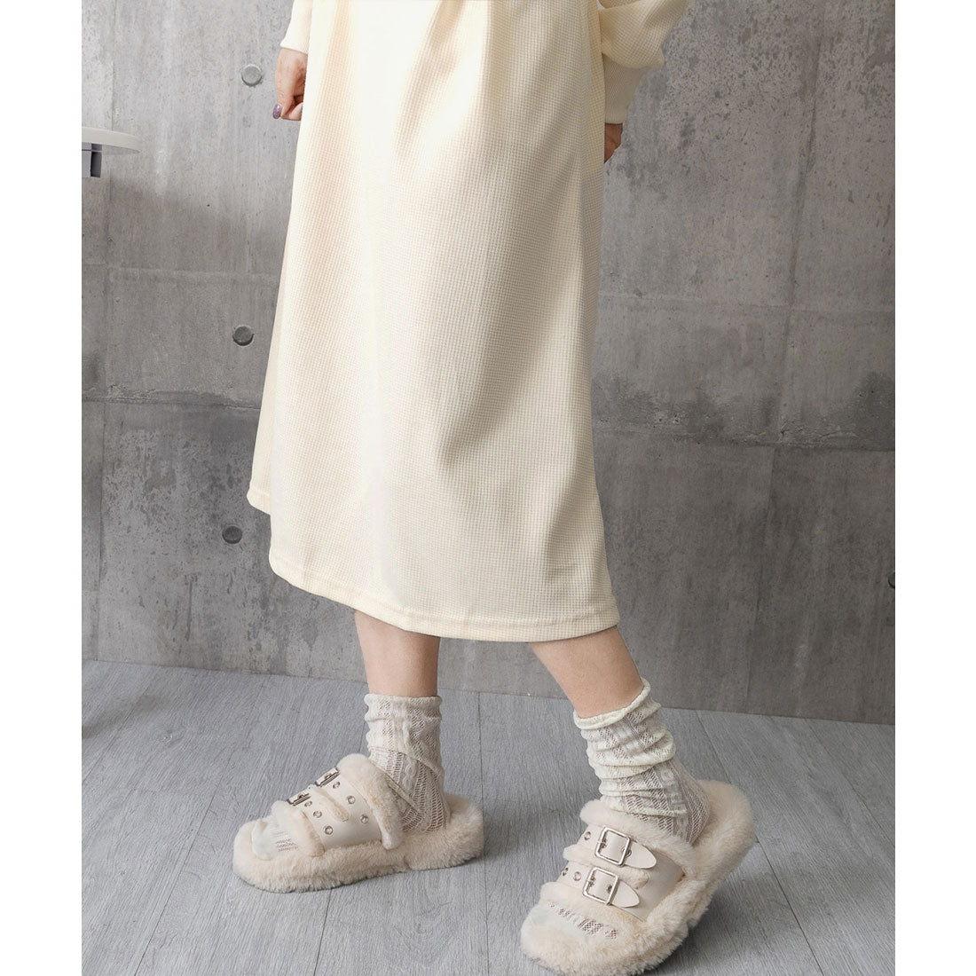 ミニミニストア miniministore ハーフジップワンピース長袖ウエストタック （アイボリー） アイボリー
