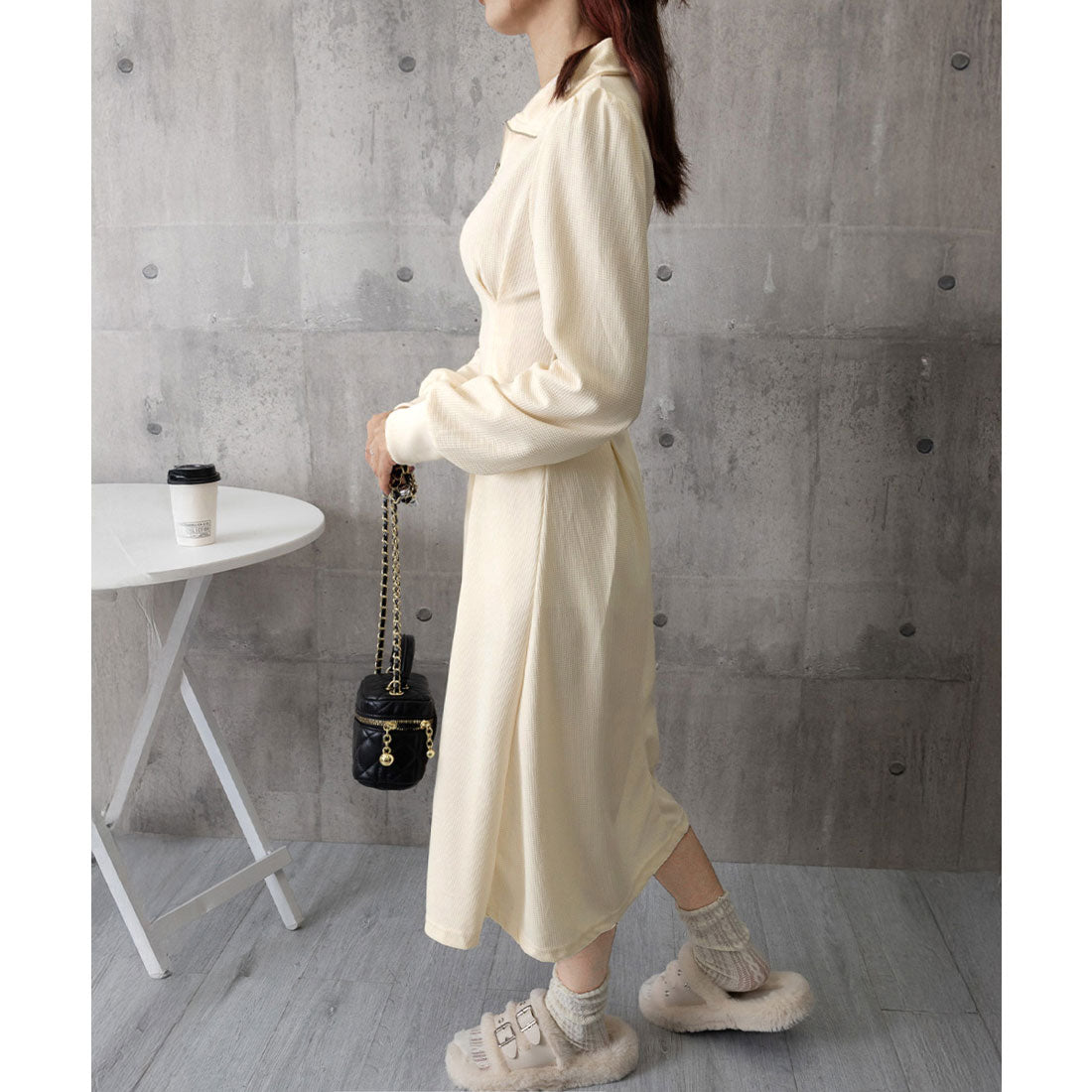 ミニミニストア miniministore ハーフジップワンピース長袖ウエストタック （アイボリー） アイボリー