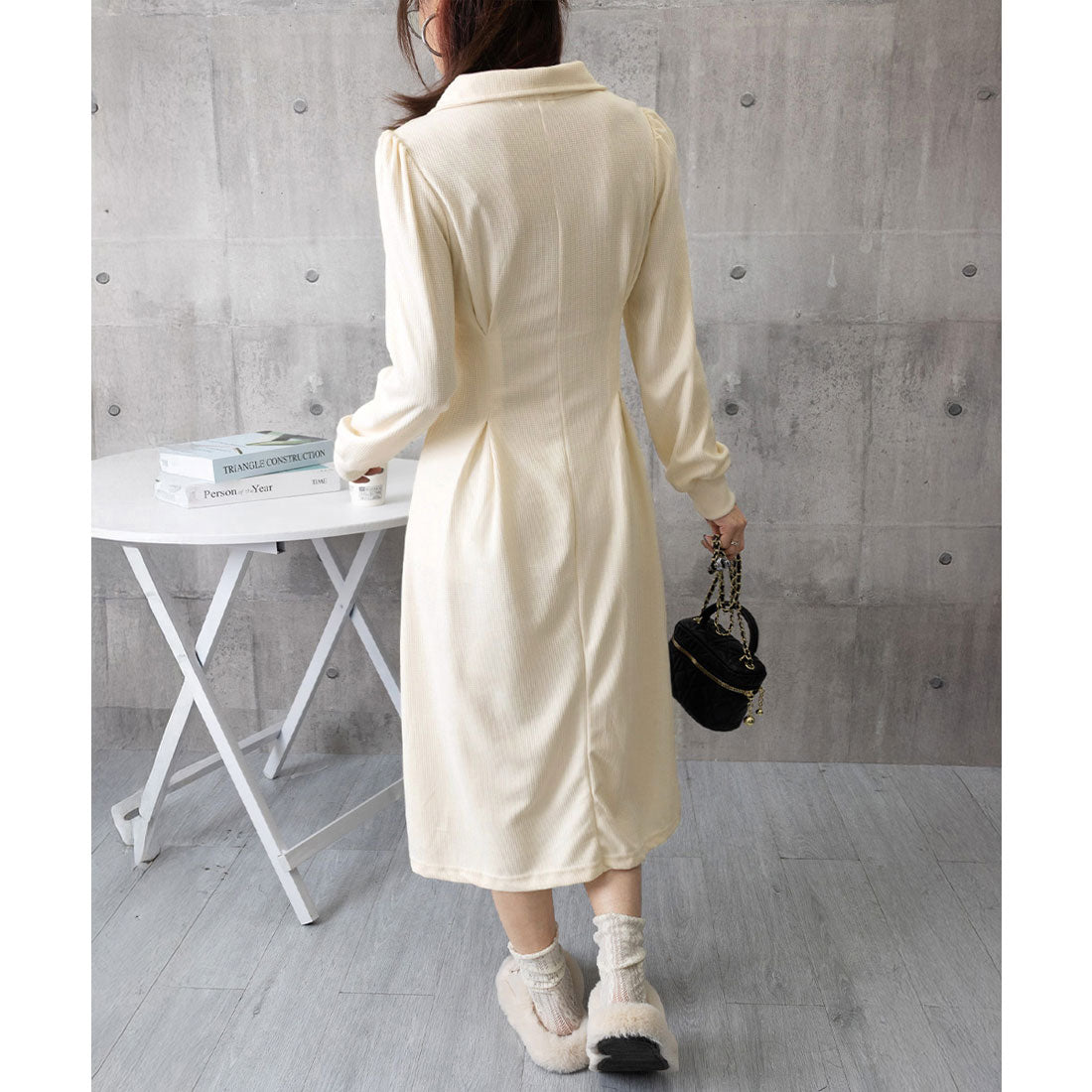 ミニミニストア miniministore ハーフジップワンピース長袖ウエストタック （アイボリー） アイボリー